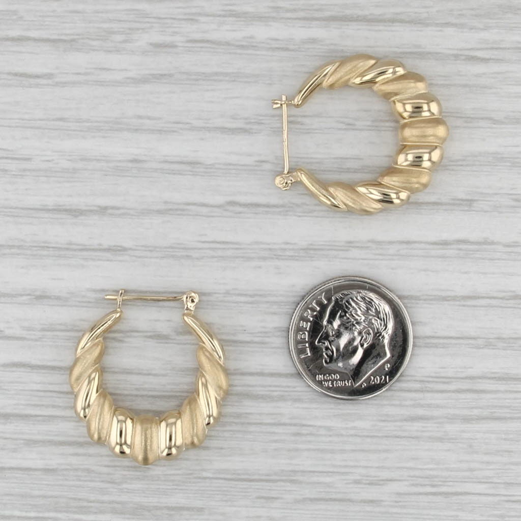 Beveled Croissant Hoop Round Earrings 14k Yellow Gold Hoops Snap Top Post