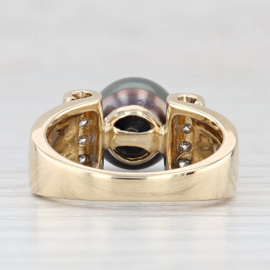 Light Gray 9.1mm Cultured Black Pearl Bead 0.10ctw Diamond Ring 14k Yellow Gold Size 6.25