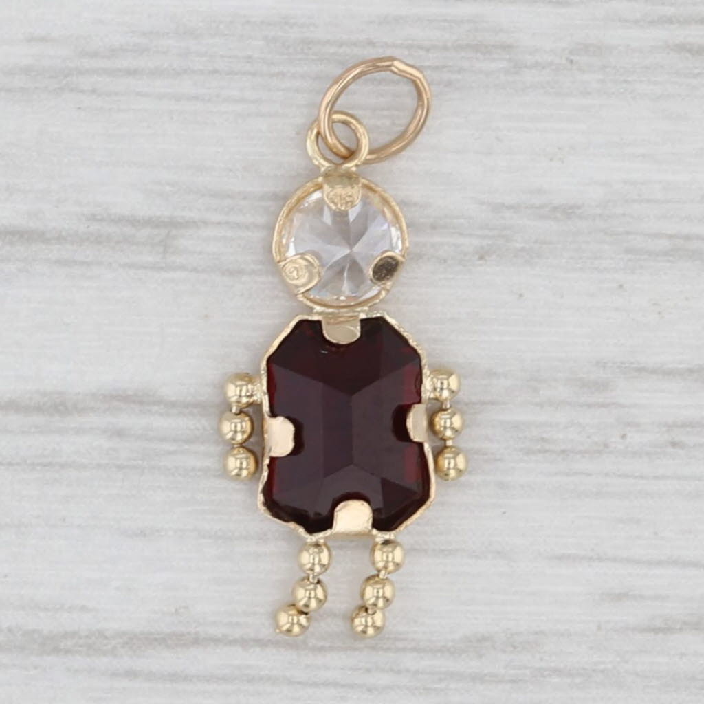 Simulated Garnet January Birthstone Girl Pendant 14k Gold Cubic Zirconia Charm