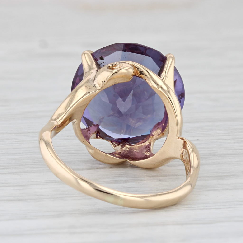 Light Gray Lab Created Star Sapphire Ring 14k Yellow Gold 14ct Round Purple Solitaire