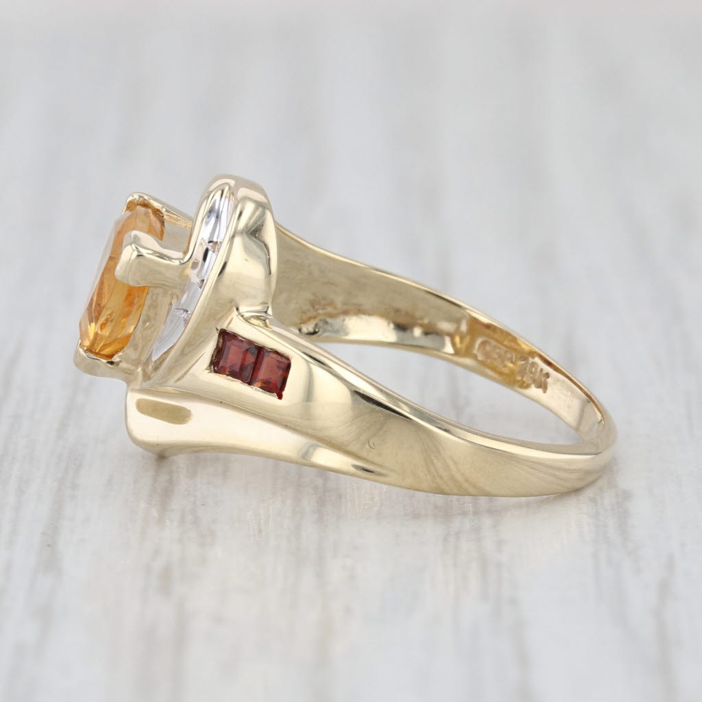 1.12ctw Citrine Garnet Diamond Bypass Ring 10k Yellow Gold Size 7.5