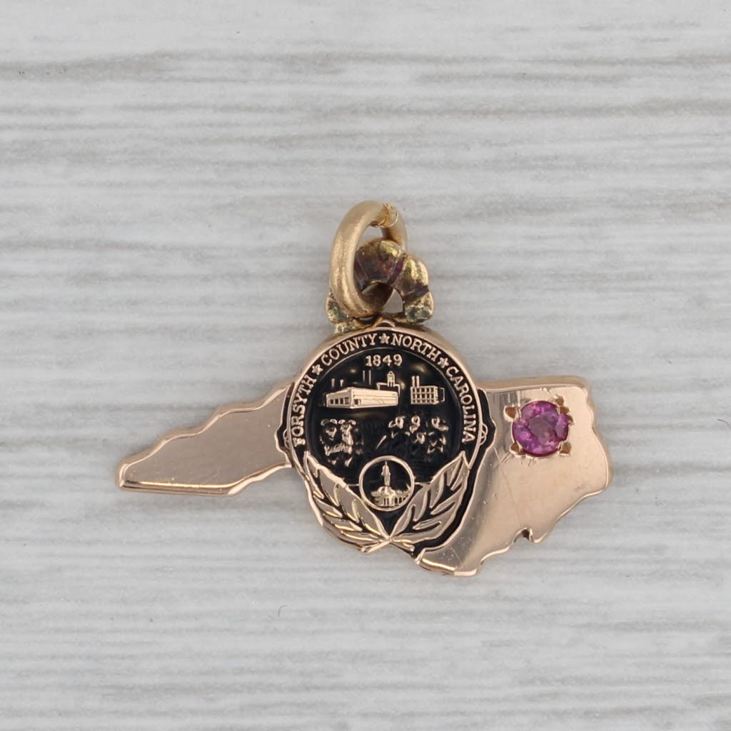 Gray North Carolina State Crest Charm Ruby 14k Yellow Gold Pendant Souvenir