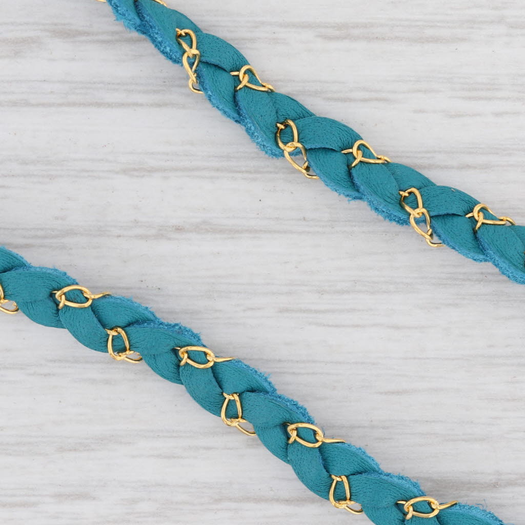 New Nina Wynn Cordelia Necklace Sand Druzy Quartz Pendant Teal Leather