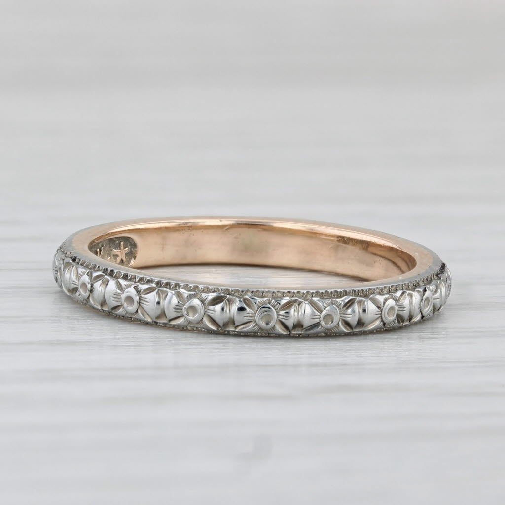 Light Gray Art Deco Ornate Flower Pattern Ring 14k Yellow White Gold Wedding Band Size 5.5