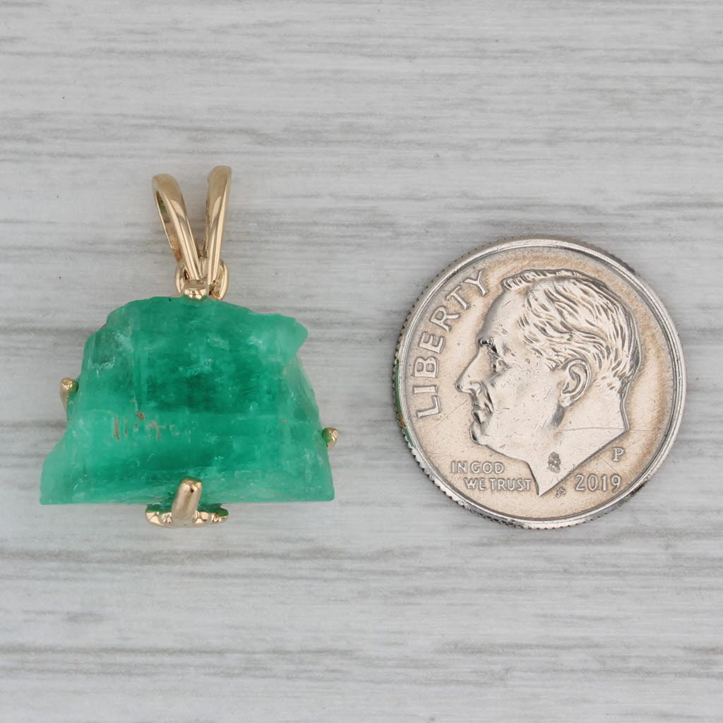 Gray Rough Cut Crystal Emerald Pendant 14k Yellow Gold