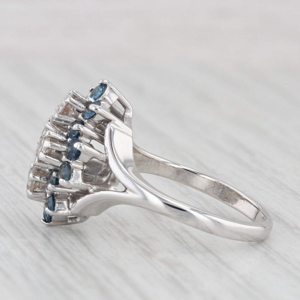 Light Gray 0.65ctw Diamond Blue Sapphire Cluster Ring 14k White Gold Size 5.75 Cocktail