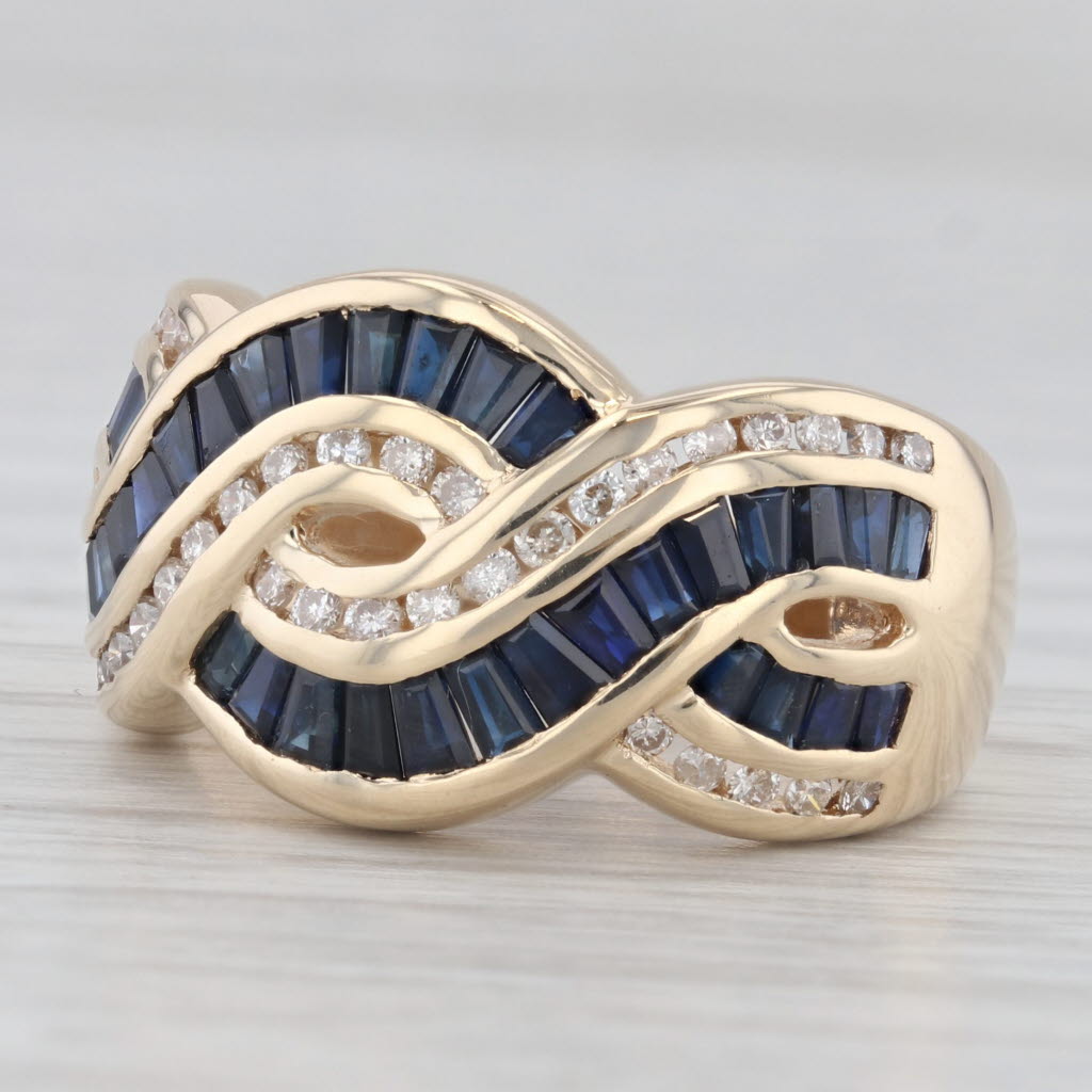 Gray 2.50ctw Blue Sapphire Diamond Woven Knot Ring 14k Yellow Gold Size 7.5