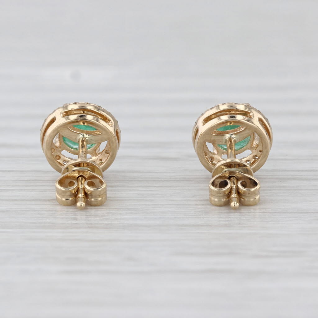 0.88ctw Emerald Diamond Halo Stud Earrings 14k Yellow Gold Round Studs