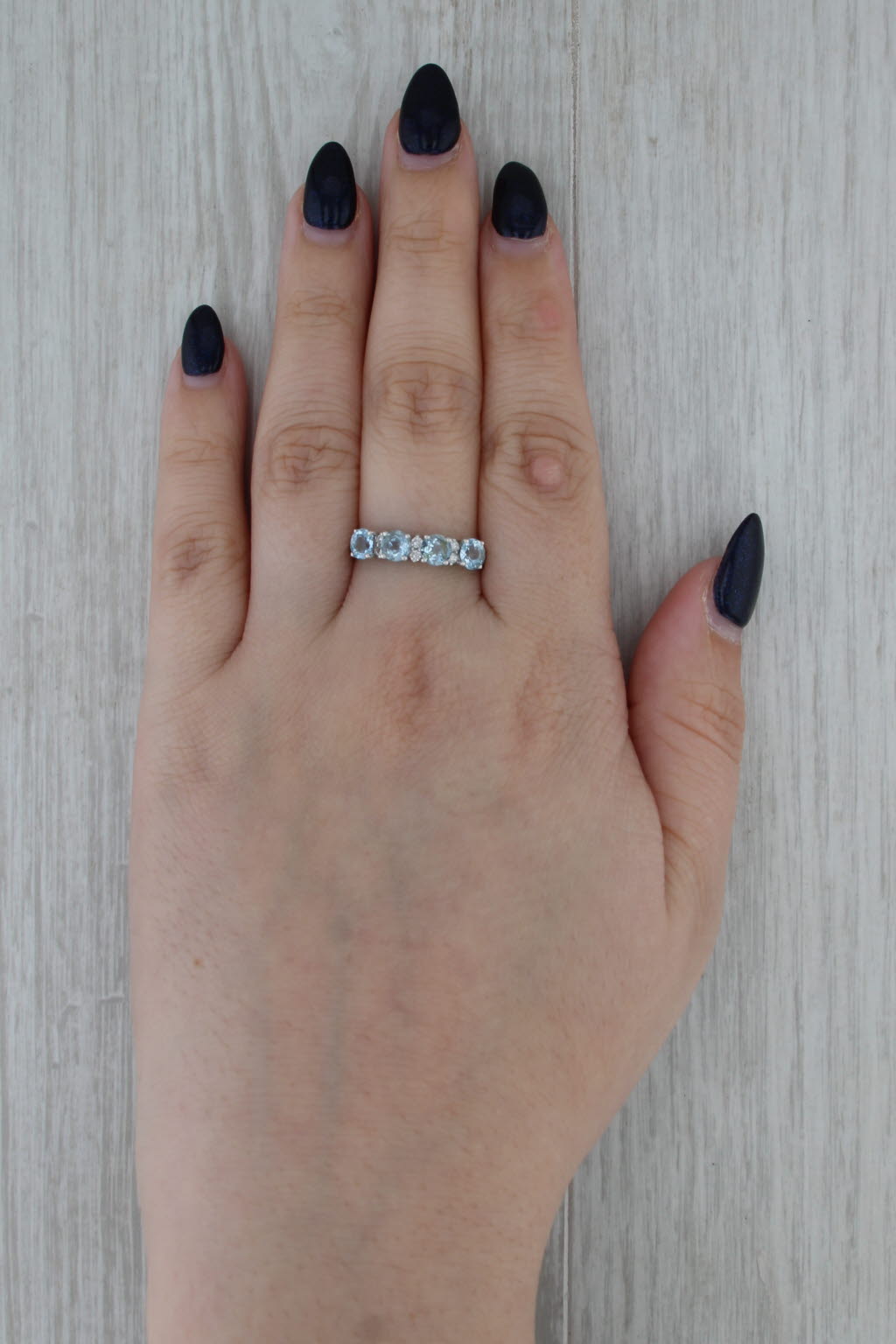 1.40ctw Aquamarine Diamond Ring 14k White Gold Size 9 Stackable