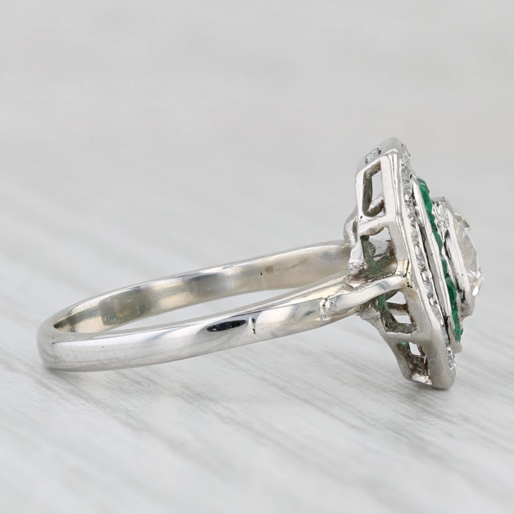 Light Gray Vintage 1.25ctw Emerald Diamod Halo Ring 14K Gold Platinum Size 6.25 Engagement