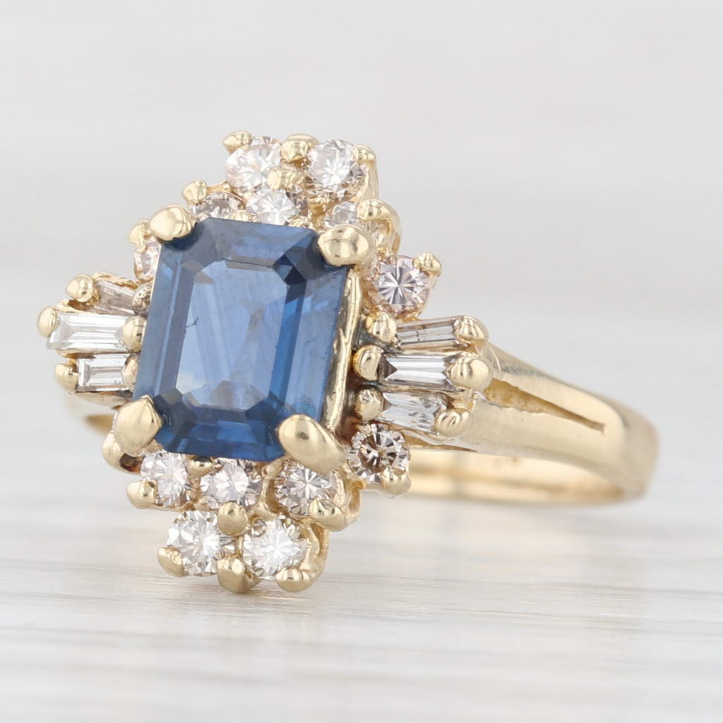 Light Gray 1.83ctw Blue Sapphire Diamond Halo Ring 14k Yellow Gold Size 6 Engagement