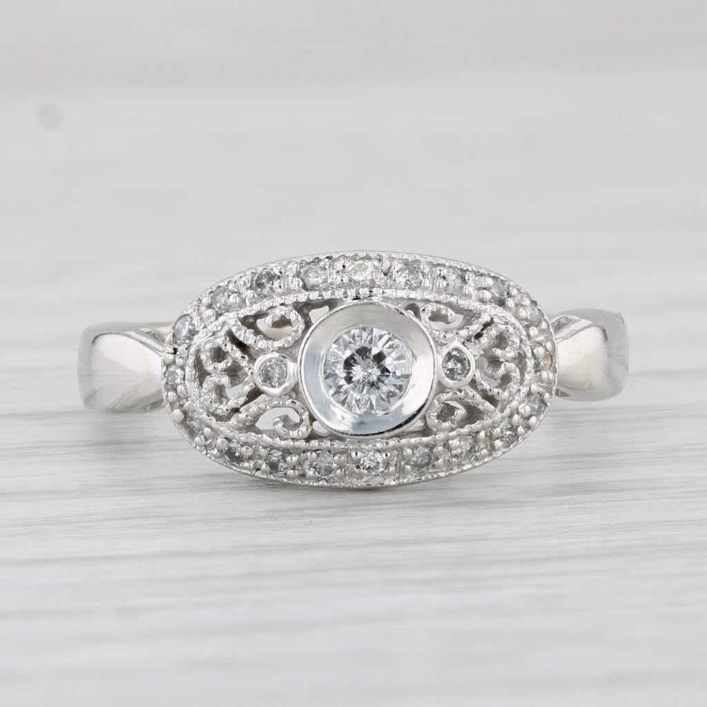 Light Gray Vintage 0.18ctw Diamond Filigree Ring 14k White Gold Size 7.25 Engagement