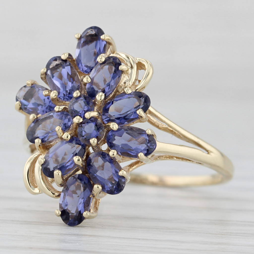 Light Gray 2.50ctw Purple Iolite Flower Cluster Ring 10k Yellow Gold Size 8.5