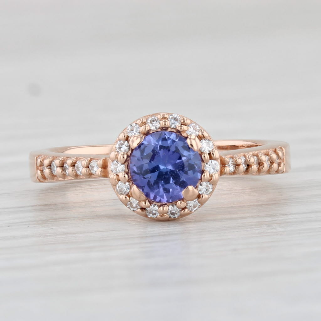 Light Gray 0.67ctw Tanzanite Moissanite Halo Ring 14k Rose Gold Size 5.5 Engagement