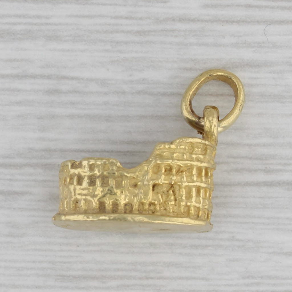 Gray Roman Colosseum Charm 18k Yellow Gold Vintage Rome Italy Souvenir Pendant