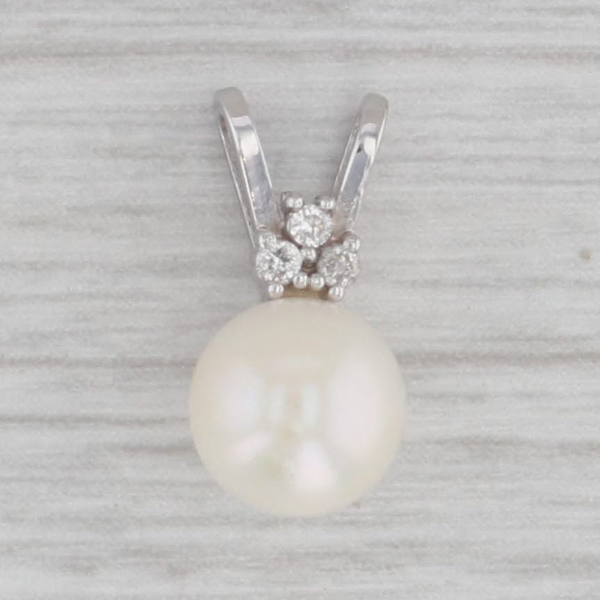 Gray Saltwater Cultured Pearl Diamond Pendant 14k White Gold Small Drop