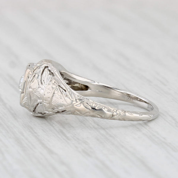 Art Deco 0.15ct Diamond Solitaire Engagement Ring 18k White Gold Filigree Size 6