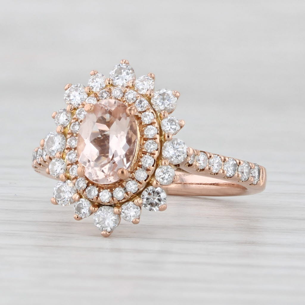 Light Gray 1.24ctw Morganite Diamond Halo Engagement Ring 14k Rose Gold Size 6