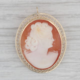 Gray Vintage Carved Shell Cameo Brooch Pendant 10k Yellow Gold Pin