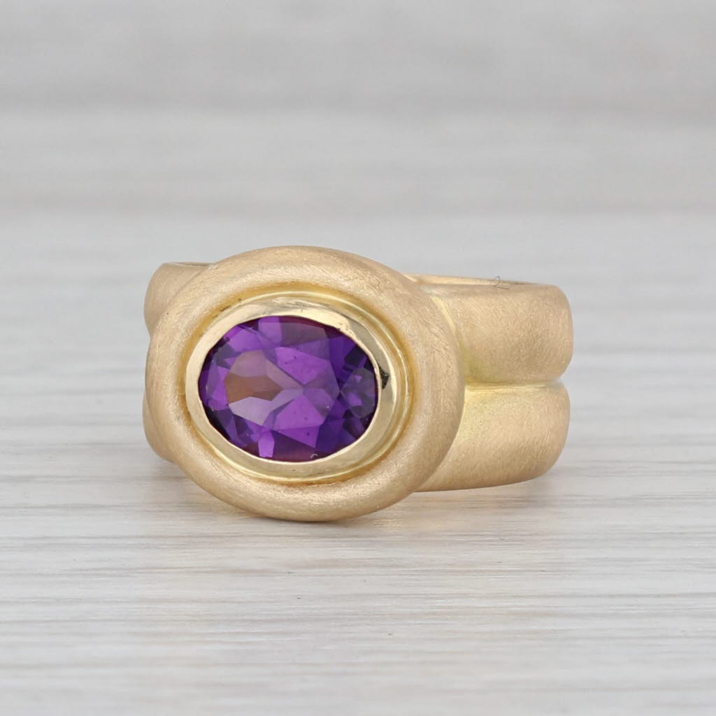 Gray 1.50ct Oval Amethyst Solitaire Ring Brushed 18k Yellow Gold Ming's Size 6.25