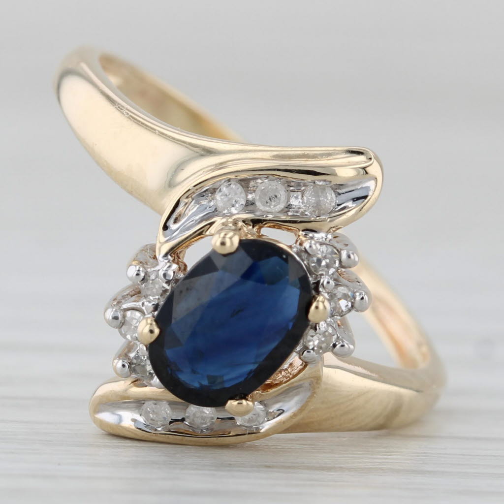 Gray 0.66ctw Blue Sapphire Diamond Bypass Ring 10k Yellow Gold Size 8