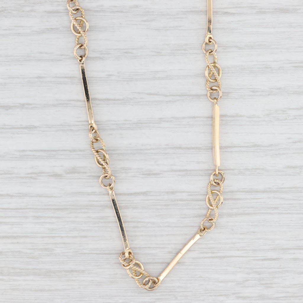 Light Gray Knot Bar Link Necklace 14k Yellow Gold 23.25" 4.2mm