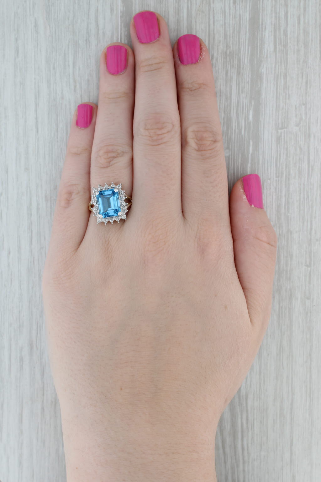 Gray 5.88ctw Blue Topaz Diamond Halo Ring 10k Yellow Gold Size 7.75