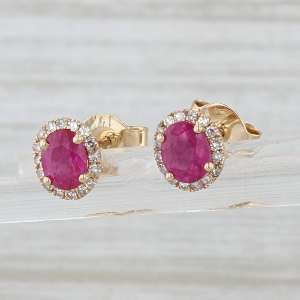 Light Gray 1.11ctw Pink Sapphire Diamond Halo Stud Earrings 14k Yellow Gold