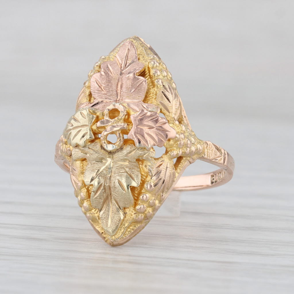 Black Hills Gold Tri-Toned Leaf Ring 10k Yellow Rose Green Gold Size 7.25
