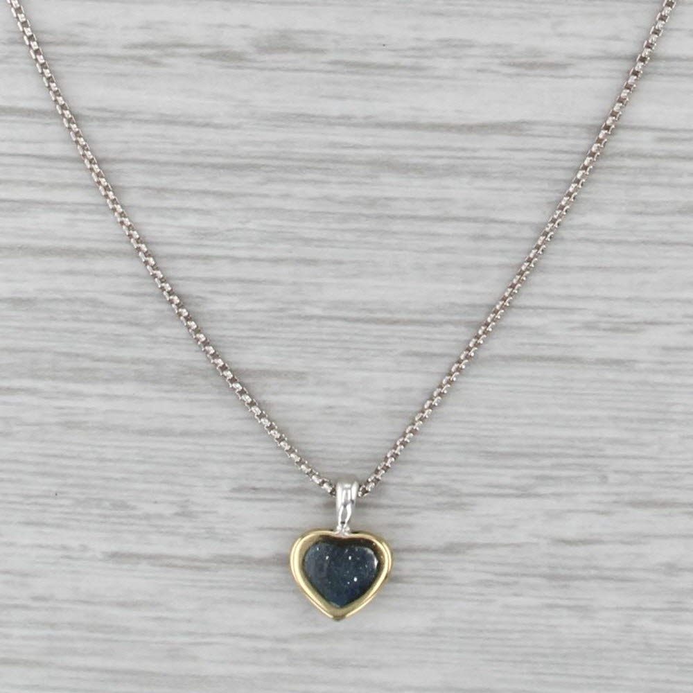 David Yurman Petite Heart Pendant Cable Chain Necklace Sterling Silver 18k Gold