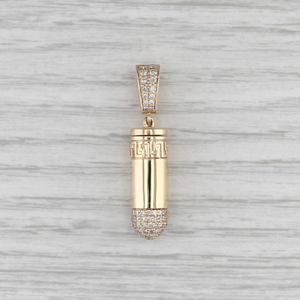 0.61ctw Diamond Bullet Drop Pendant 10k Yellow Gold Opens Greek Key