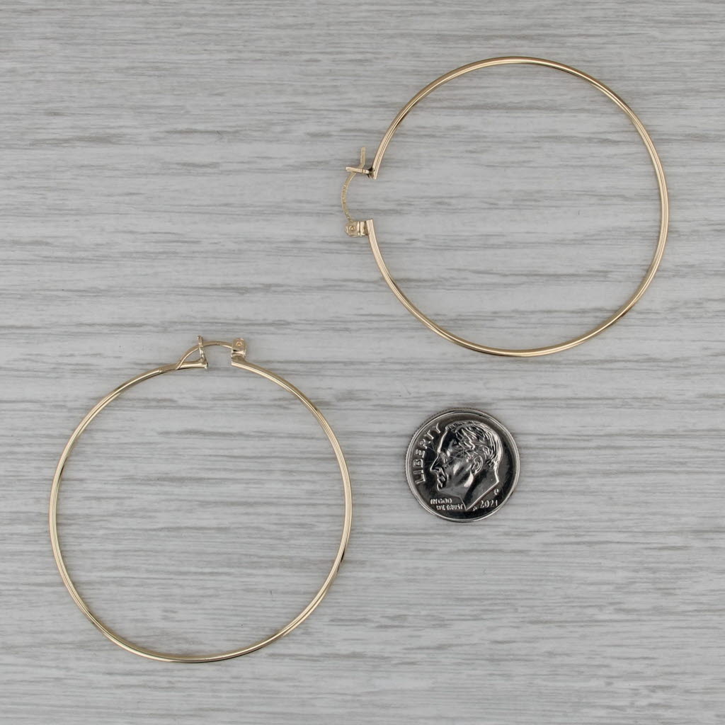 Large Round Wire Hoop Earrings Snap Top Round Hoops 14k Yellow Gold
