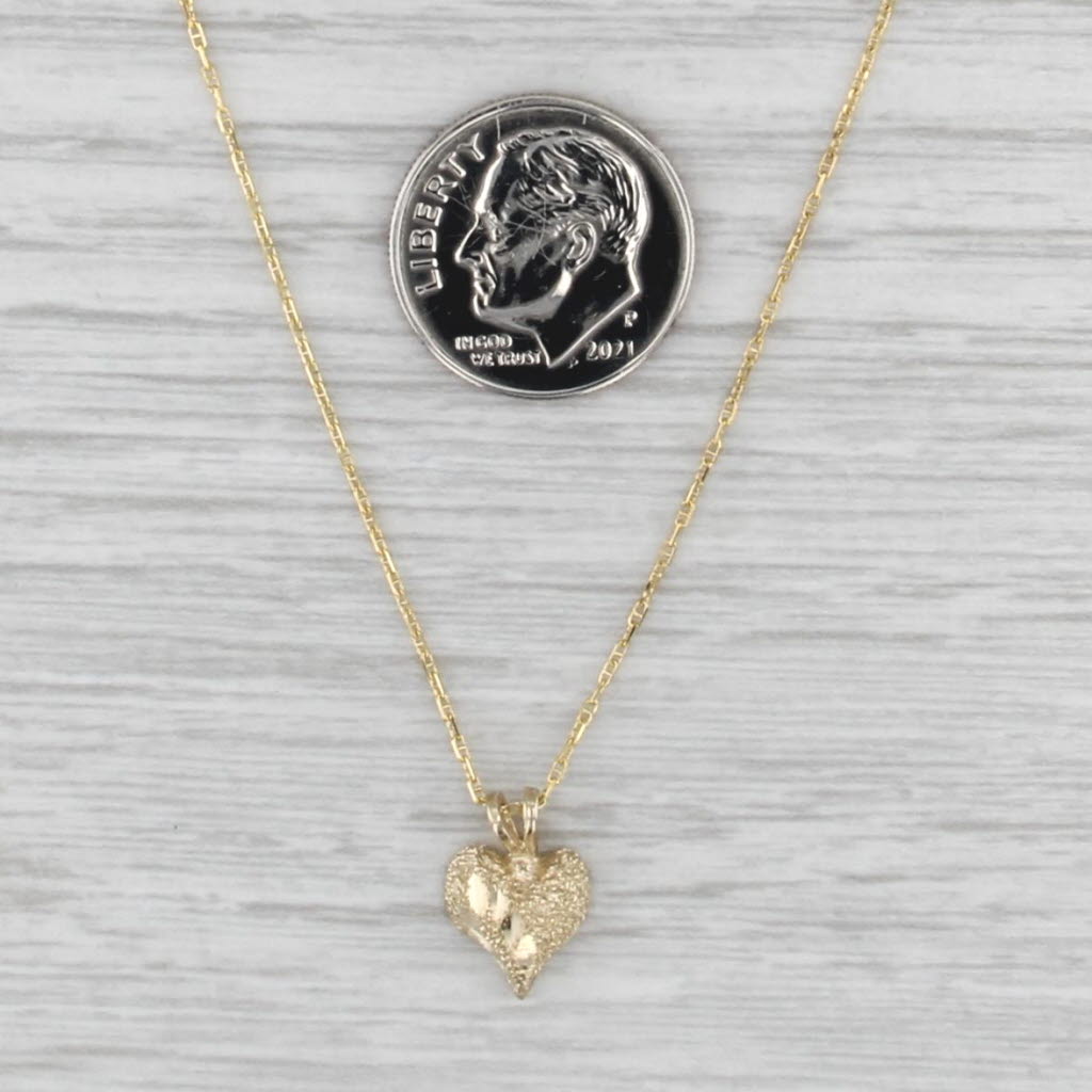 Small Brushed Heart Pendant Necklace 14k Yellow Gold 18" Anchor Mariner Chain