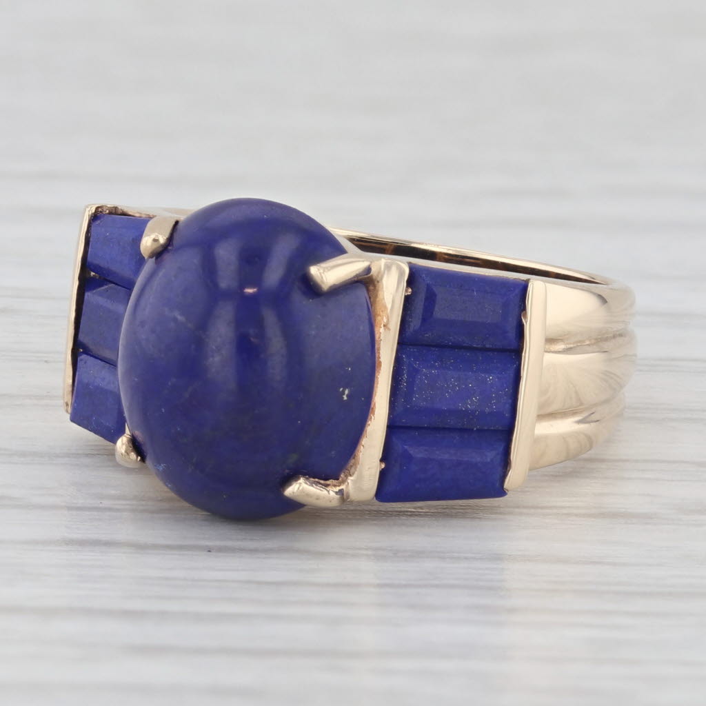 Light Gray Lapis Lazuli Ring 10k Yellow Gold Size 7.25 Blue Oval Cabochon