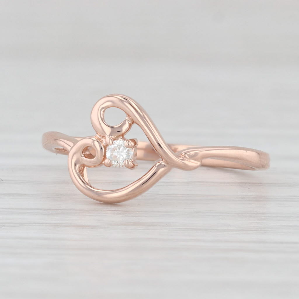 Light Gray Diamond Open Heart Ring 10k Rose Gold Size 7