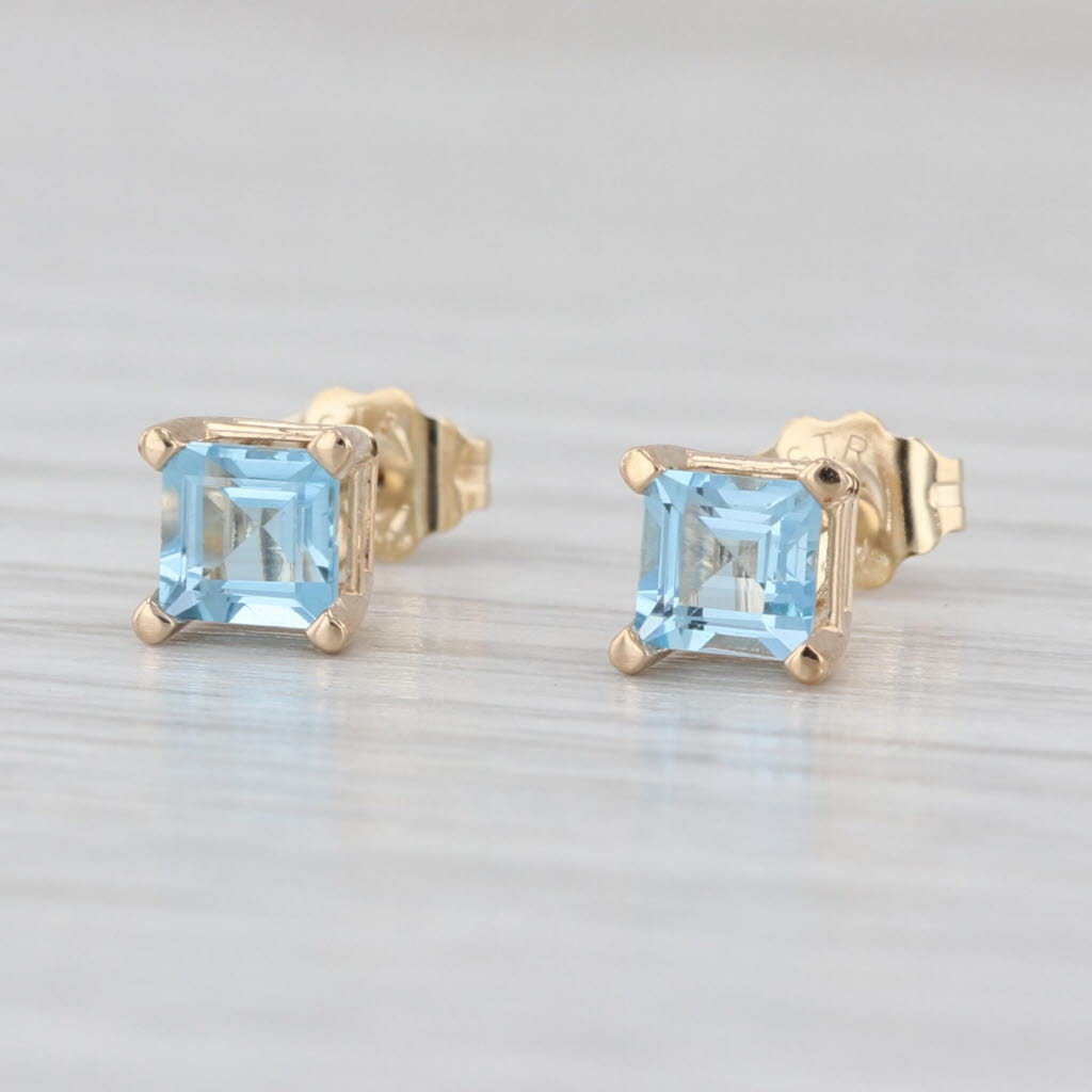 0.90ctw Blue Topaz Stud Earrings 14k Yellow Gold Small Solitaire Studs