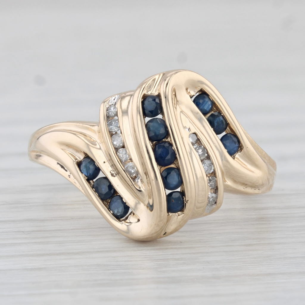 Light Gray 0.48ctw Blue Sapphire Diamond Zig Zag Ring 14k Yellow Gold Size 9.5