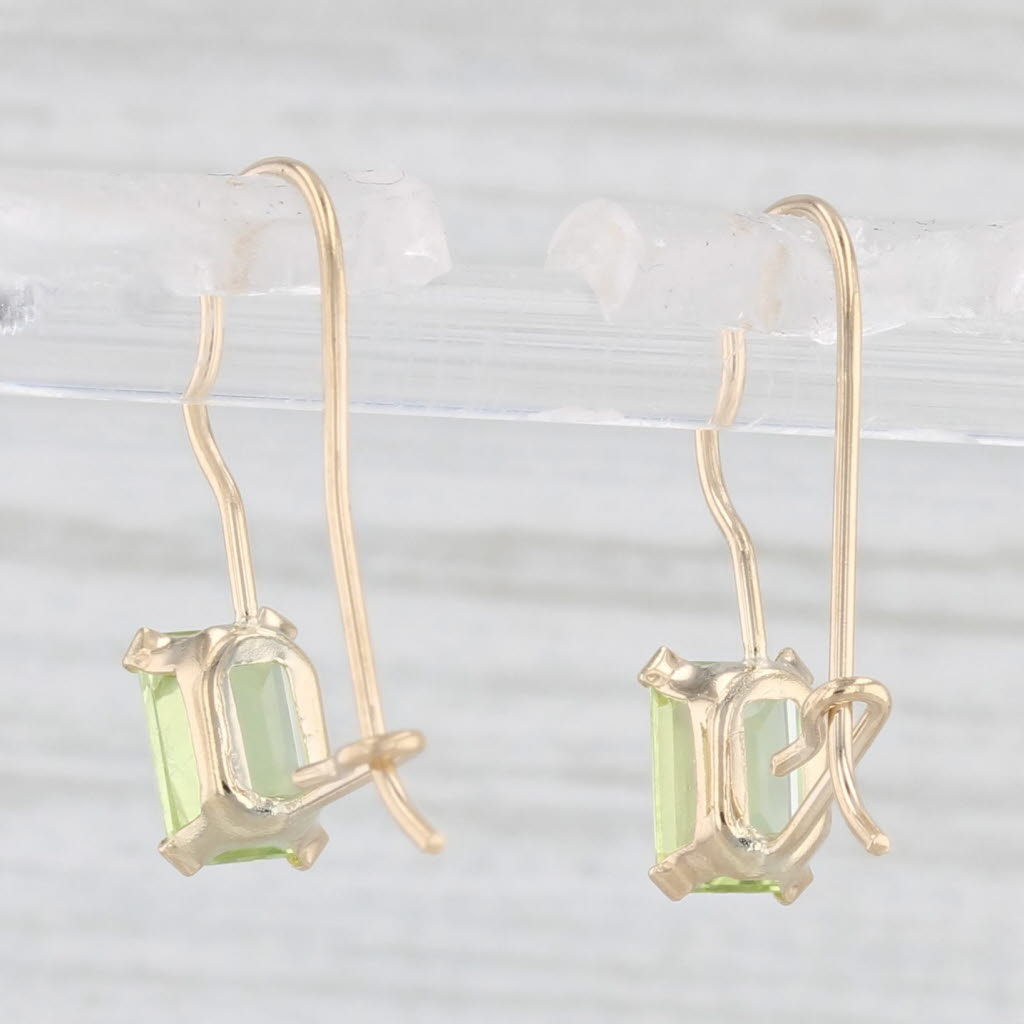 Light Gray 1.40ctw Green Peridot Drop Earrings 14k Yellow Gold Hook Posts