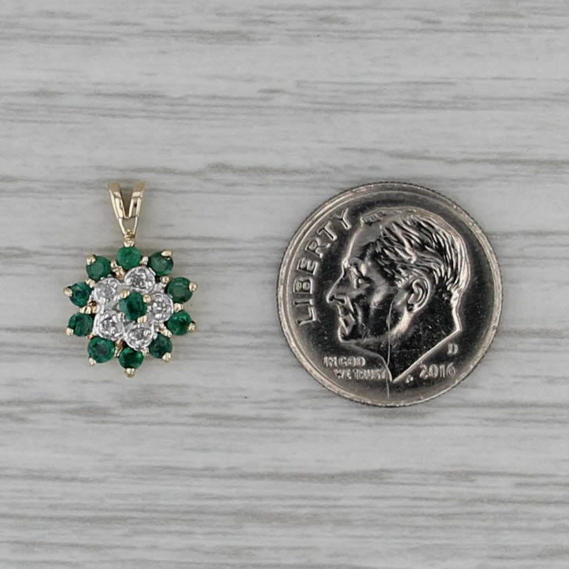0.42ctw Emerald Diamond Flower Pendant 10k Yellow Gold Small Drop
