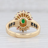 Light Gray Jadeite Jade Diamond Ruby Halo Sapphire Ring 18k Yellow Gold Size 7