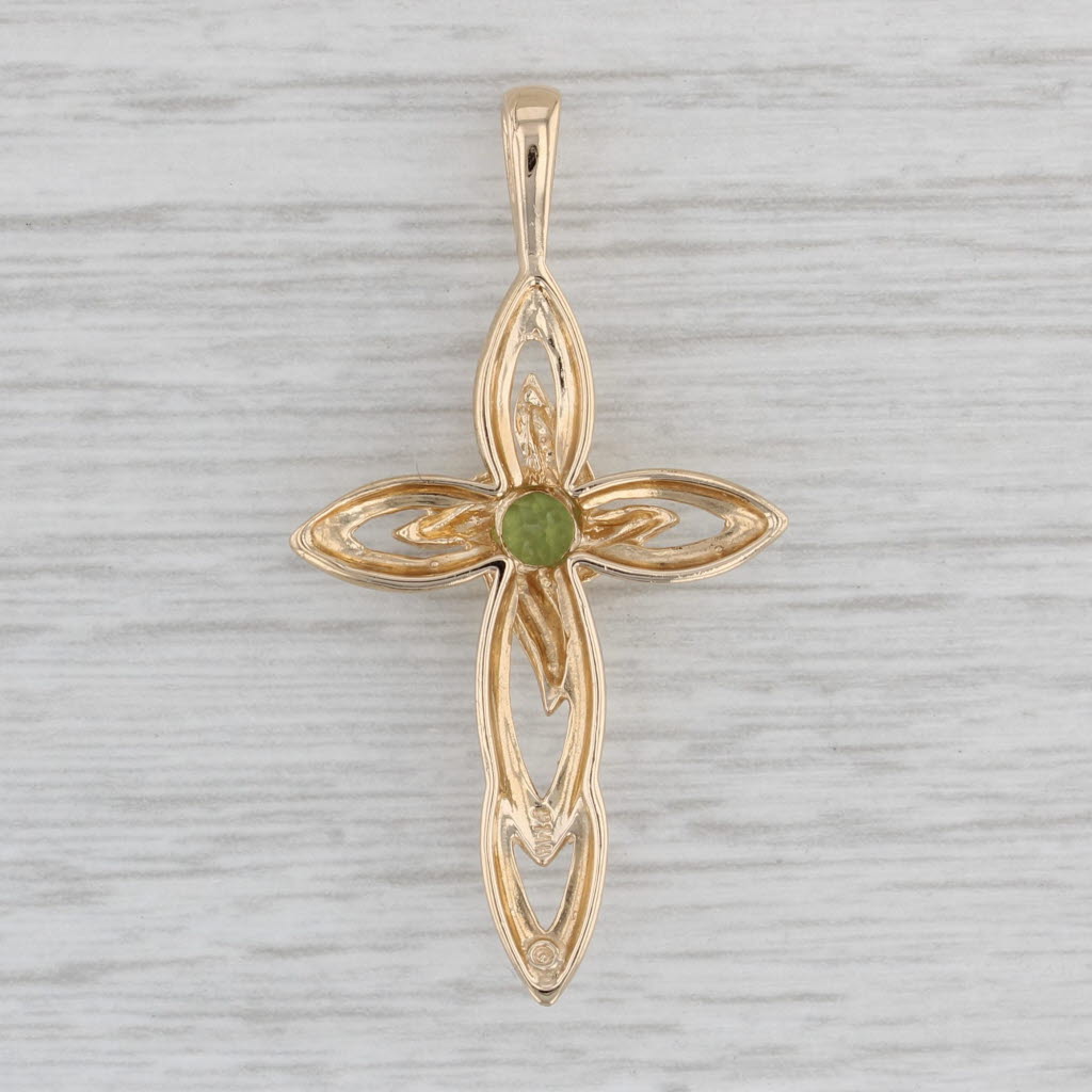 Gray 0.55ctw Green Peridot Cross Pendant 14k Yellow Gold August Birthstone