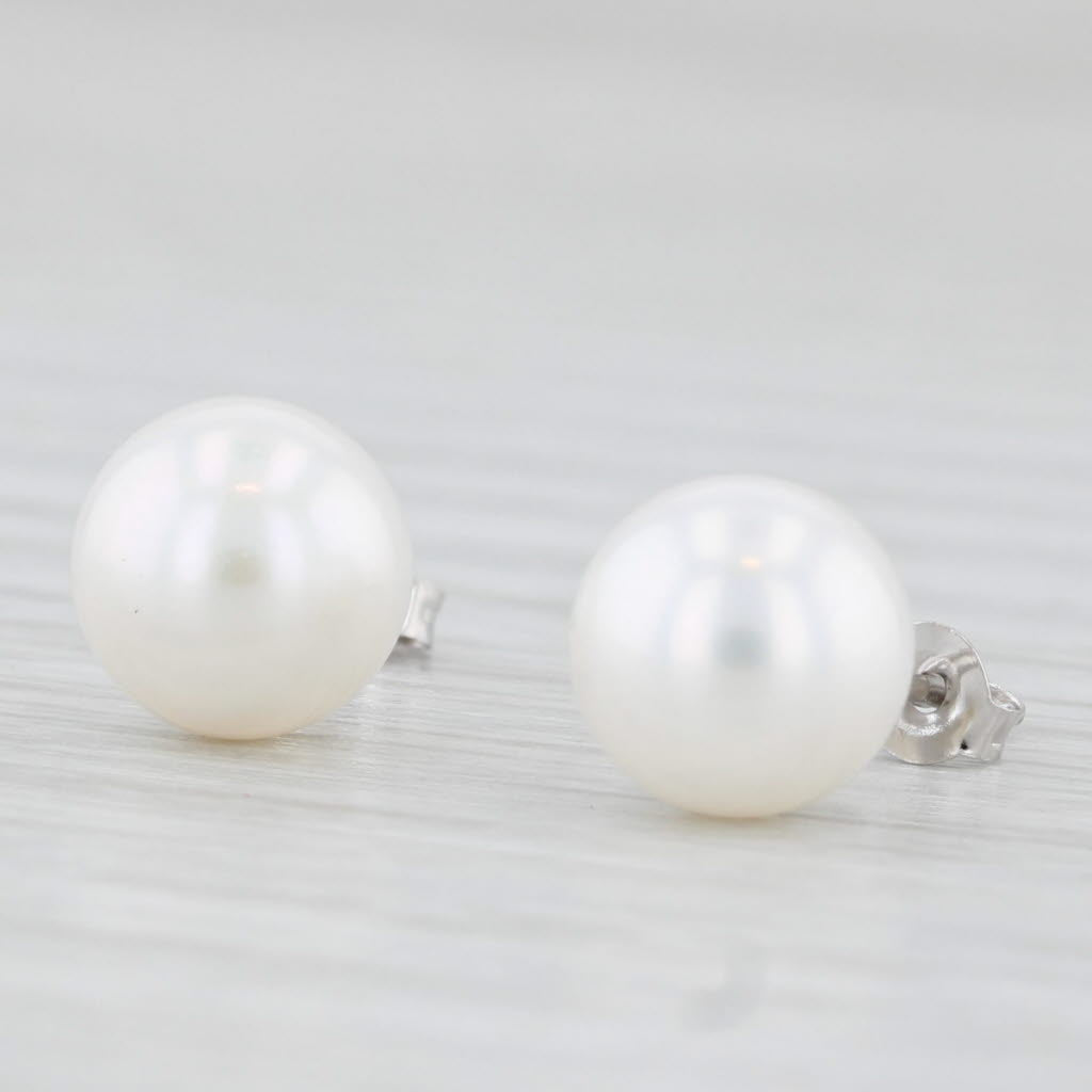 Light Gray New Cultured Pearl Stud Earrings 14k White Gold 7.5-8mm