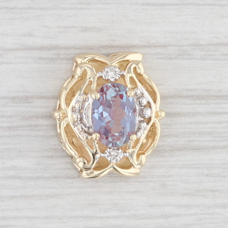 Vintage 1ct Lab Created Alexandrite Diamond Slide Charm 14k Gold Richard Klein