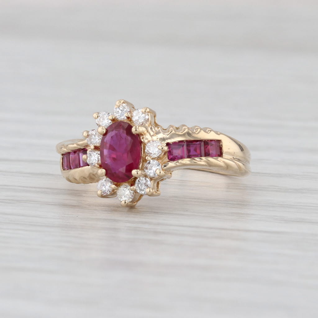 0.88ctw Oval Ruby Diamond Halo Ring 14k Yellow Gold Size 5.5