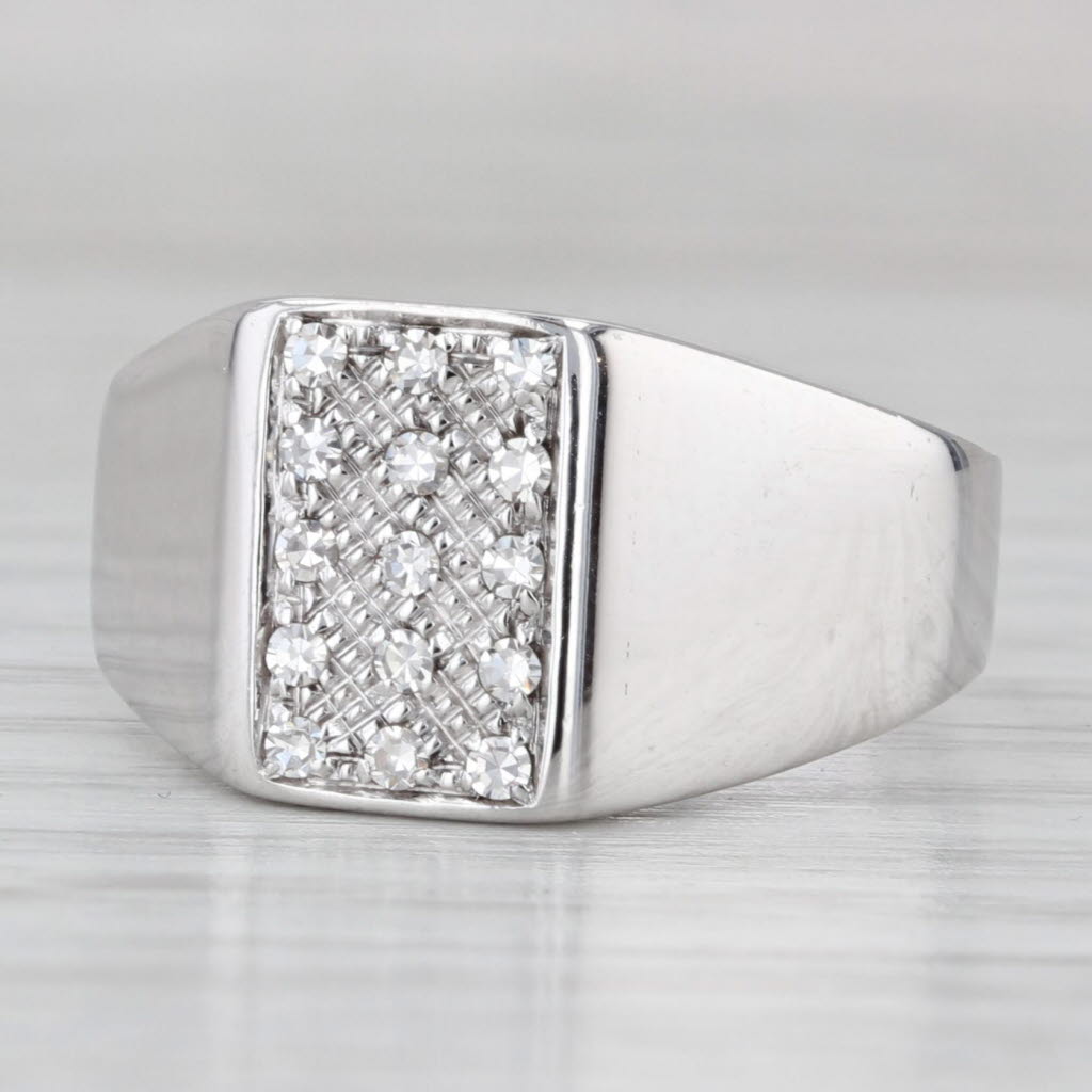 Light Gray 0.15ctw Pave Diamond Ring 14k White Gold Size 8 Wide Tapering Band