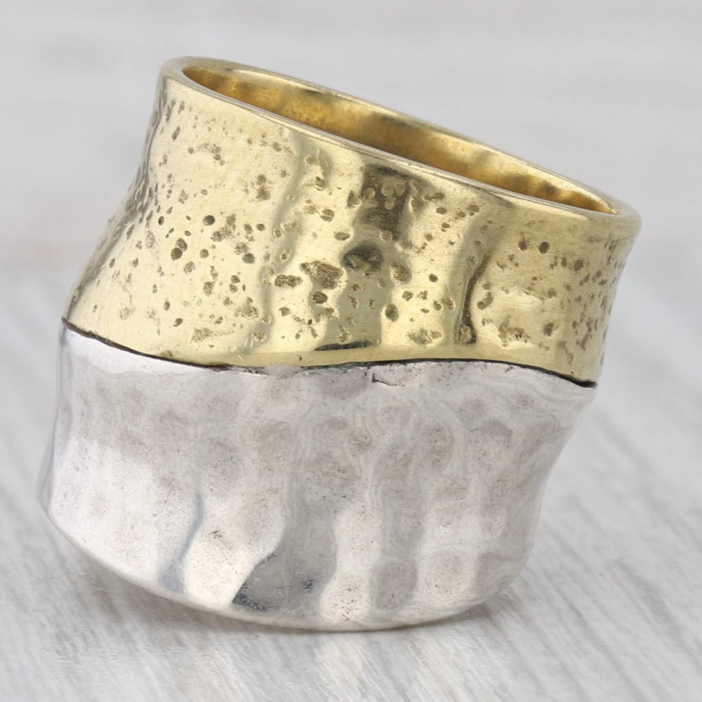 Gray Silpada Rain or Shine Ring R31349 Hammered Sterling Silver Brass Statement