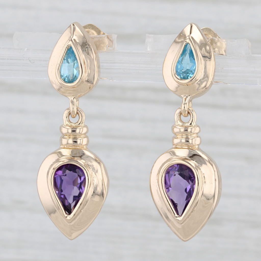 Light Gray 2.10ctw Amethyst Topaz Teardrop Earrings 14k Yellow Gold Pierced Drops