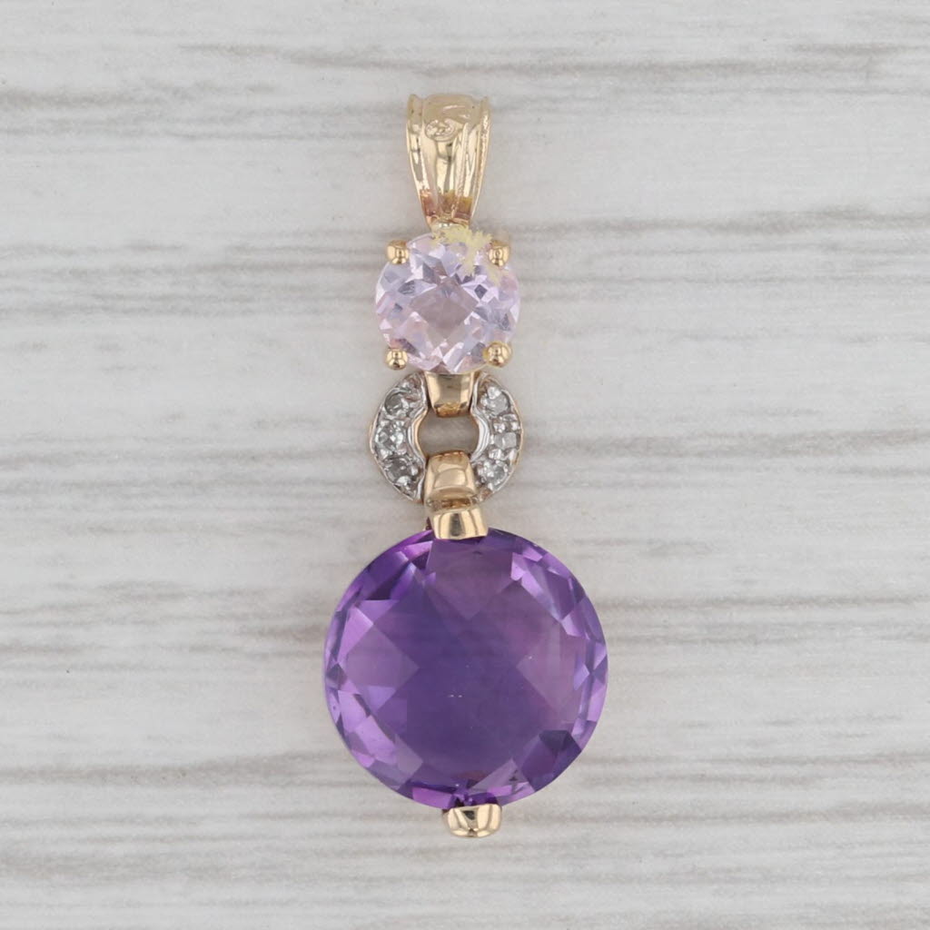 Gray Round Amethyst Morganite 14k Yellow Gold Drop Pendant