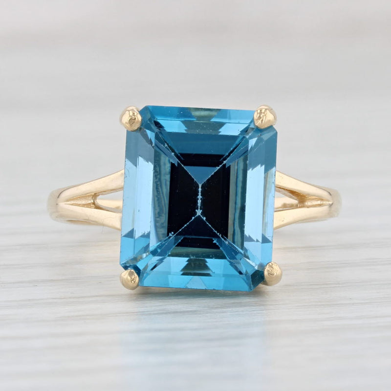 Light Gray 8.40ct Blue Topaz Ring 14k Yellow Gold Size 8 Emerald Cut Solitaire