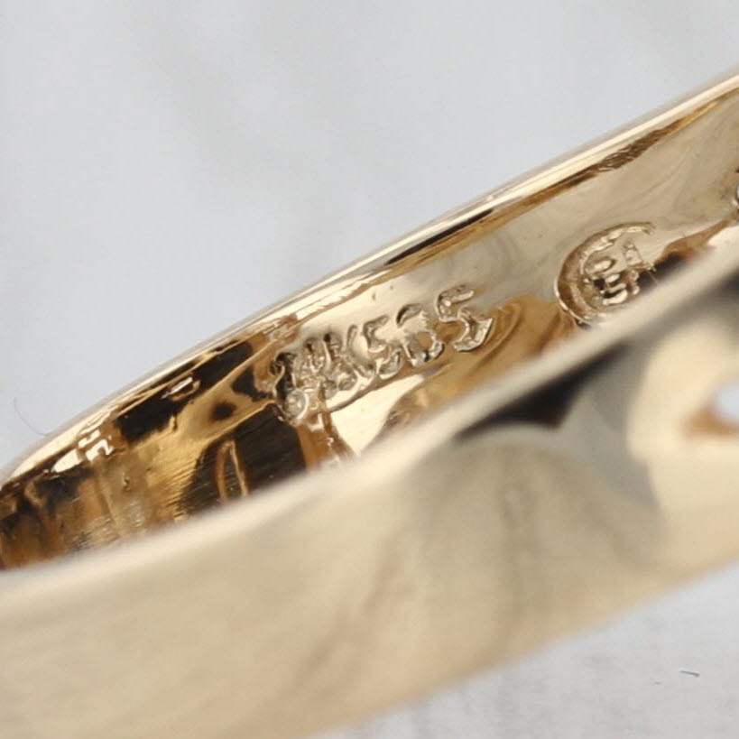 Longevity Shou Chinese Character Onyx Cabochon Ring 14k Yellow Gold Size 6.25